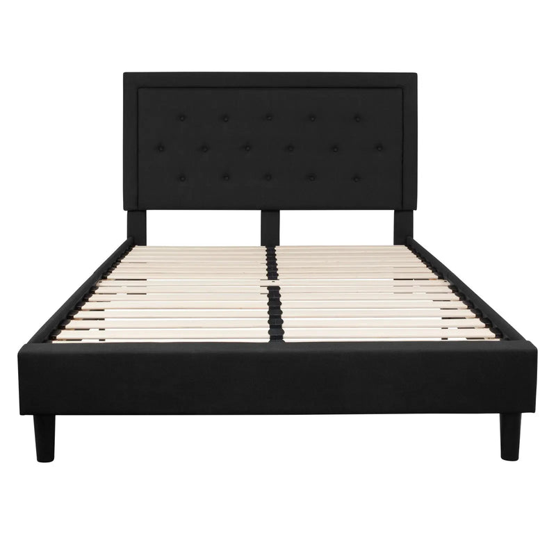 Marcelia Tufted Upholstered Platform Bed, Black (Queen) iHome Studio
