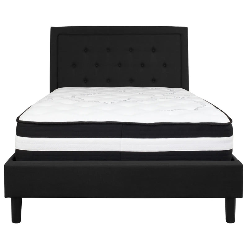Marcelia Tufted Upholstered Platform Bed, Black w/Mattress (Full) iHome Studio