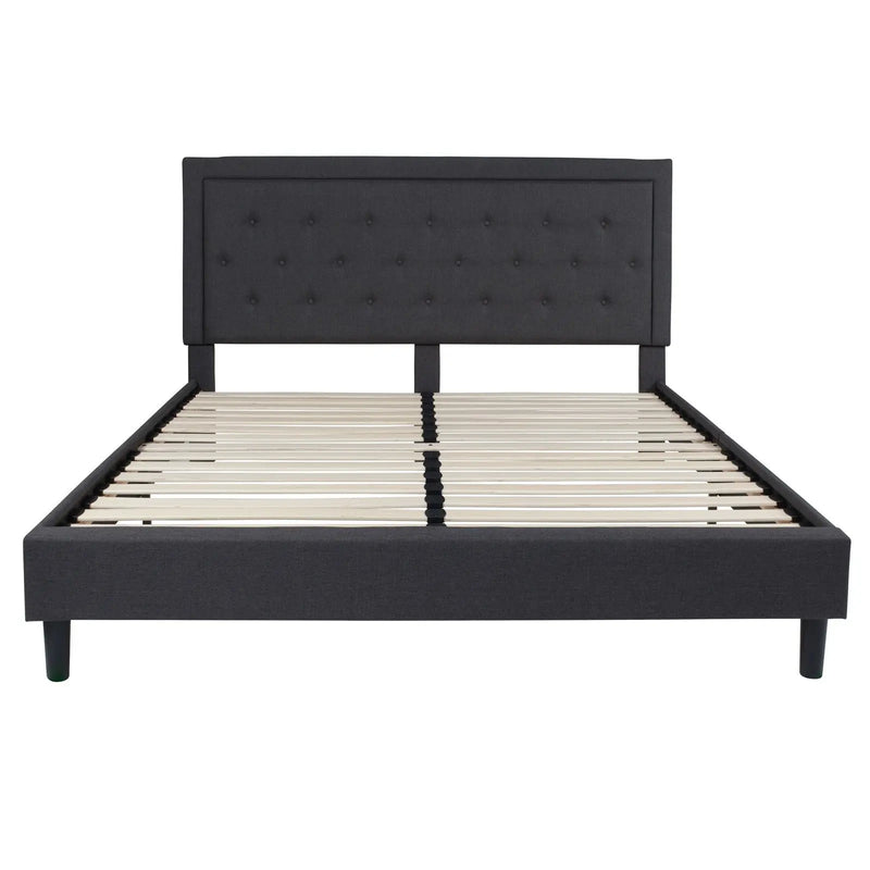 Marcelia Tufted Upholstered Platform Bed, Dark Gray (King) iHome Studio
