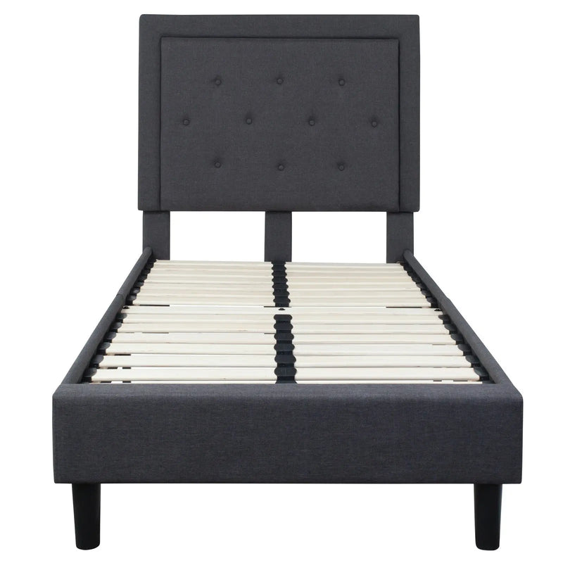 Marcelia Tufted Upholstered Platform Bed, Dark Gray (Twin) iHome Studio