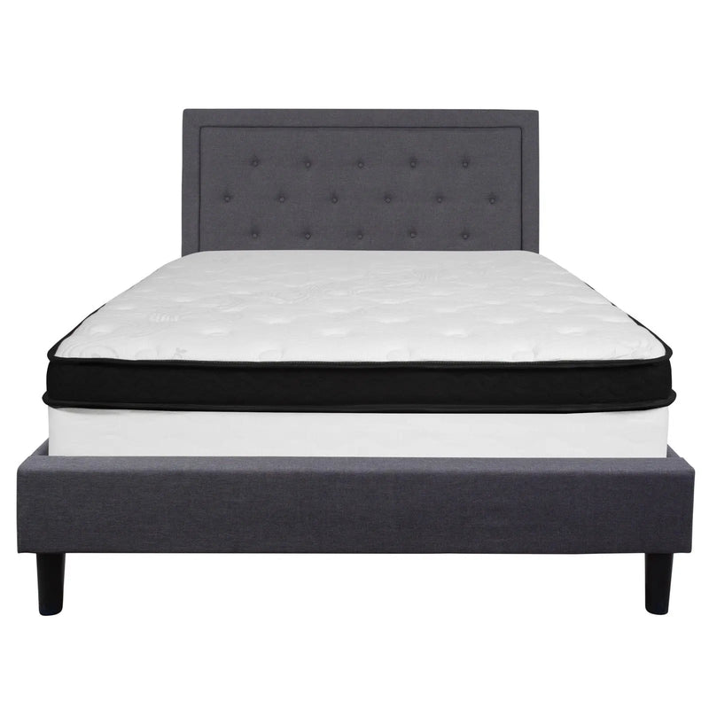 Marcelia Tufted Upholstered Platform Bed, Dark Gray w/Mattress (Queen) iHome Studio