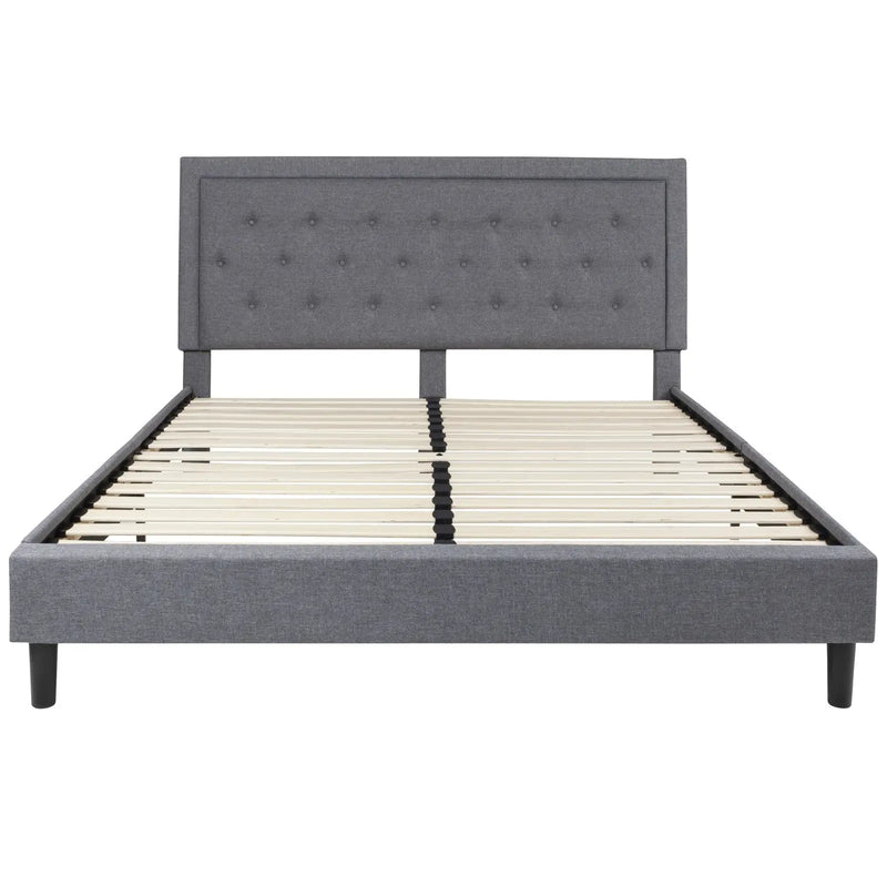 Marcelia Tufted Upholstered Platform Bed, Light Gray (King) iHome Studio