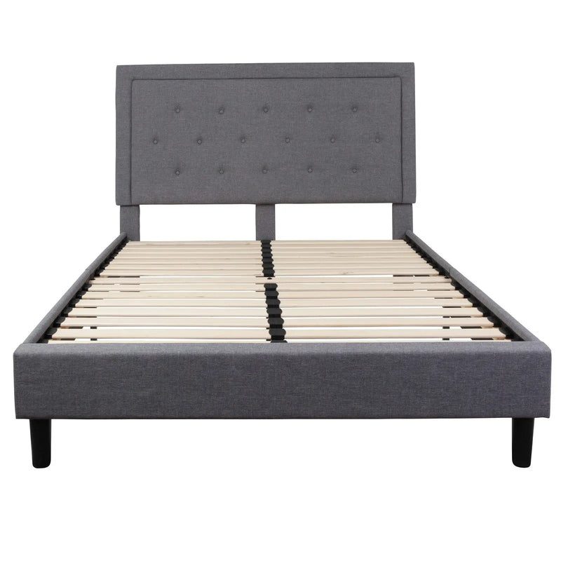 Marcelia Tufted Upholstered Platform Bed, Light Gray (Queen) iHome Studio