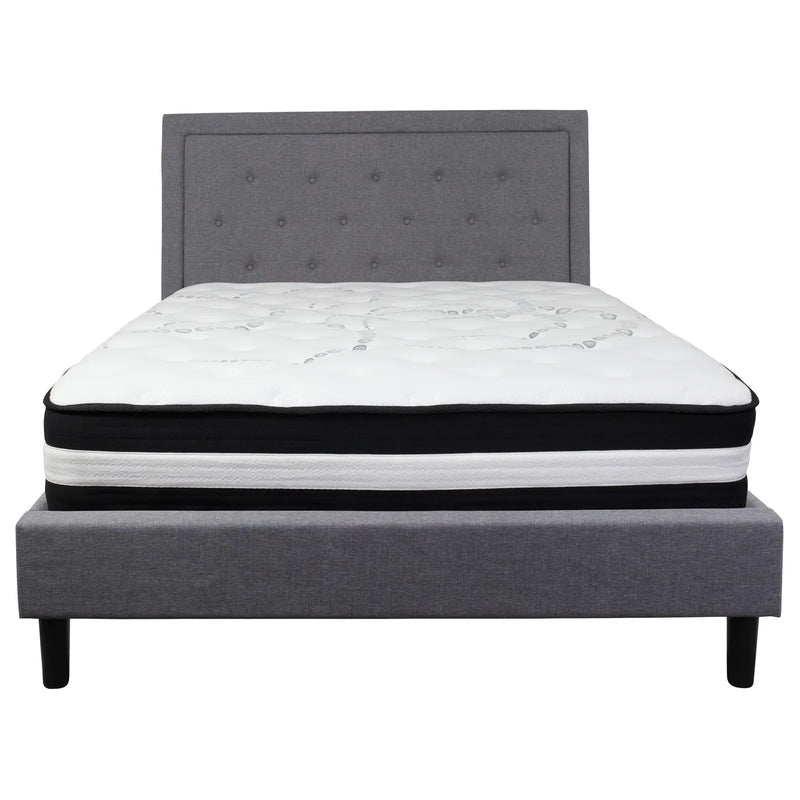 Marcelia Tufted Upholstered Platform Bed, Light Gray w/Mattress (Queen) iHome Studio