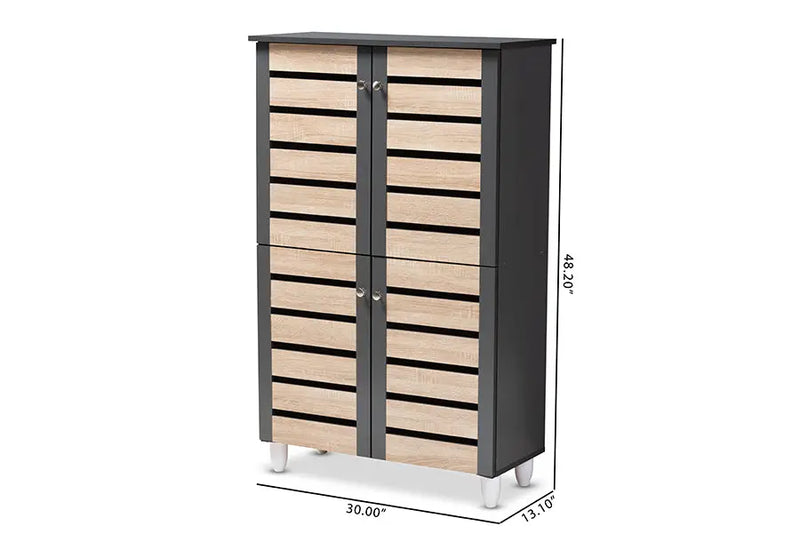 Margaret Two-Tone Oak/Dark Gray 4-Door Shoe Storage Cabinet iHome Studio