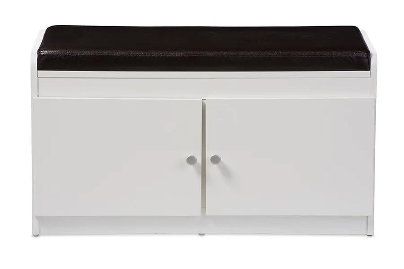 Margaret White Wood 2-Door Shoe Cabinet with Faux Leather Seating Bench iHome Studio