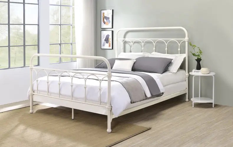 Mariah Full Metal Bed, White Finish iHome Studio