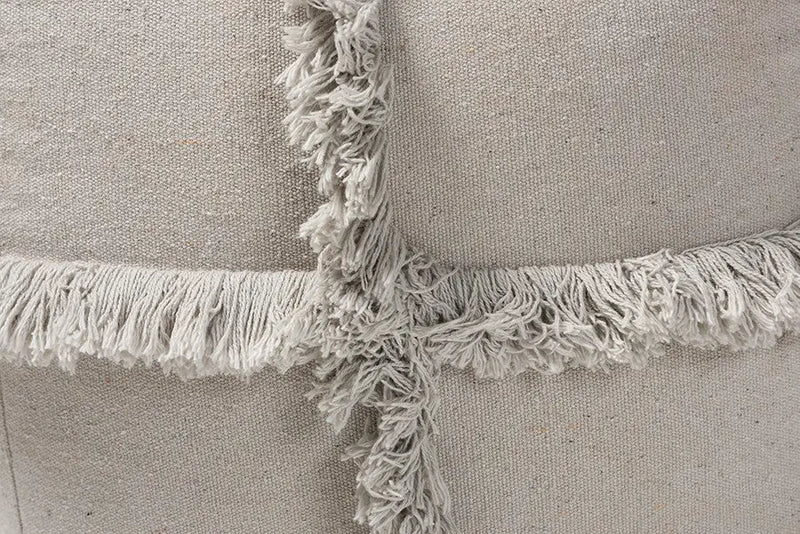 Mason Moroccan Inspired Grey Handwoven Cotton Fringe Pouf Ottoman iHome Studio