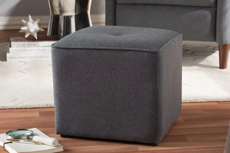 Mateo Dark Grey Fabric Upholstered Ottoman iHome Studio