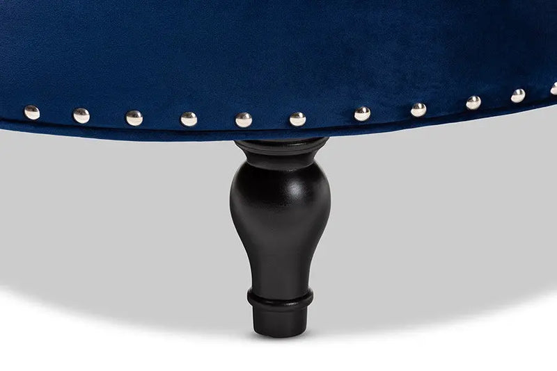 Maverick Transitional Blue Velvet Fabric Upholstered Button Tufted Cocktail Ottoman iHome Studio