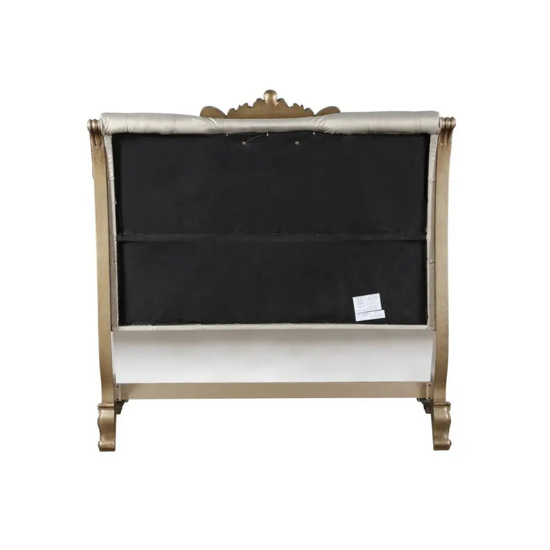 Maxwell California King Bed Button Tufted Headboard, Champagne Faux Leather & Antique Gold iHome Studio