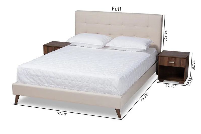 Melanie Beige Fabric Upholstered Platform Bed w/Two Nightstands (Queen) iHome Studio