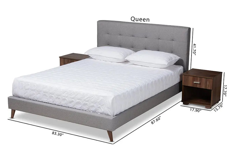 Melanie Light Gray Fabric Platform Bed w/Two Nightstands (Queen) iHome Studio