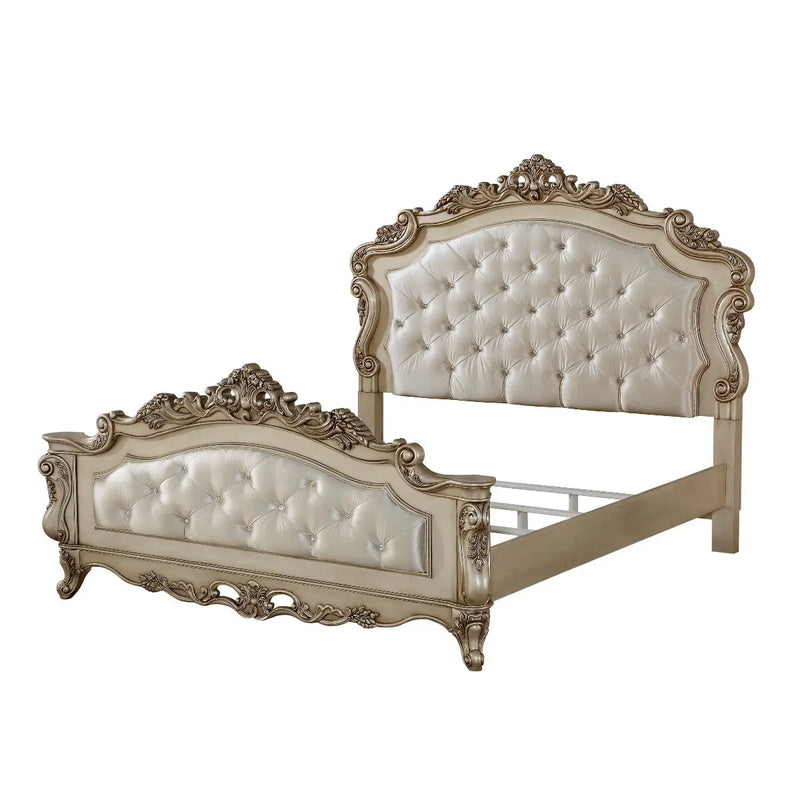 Melina California King Bed, Fabric & Antique White iHome Studio