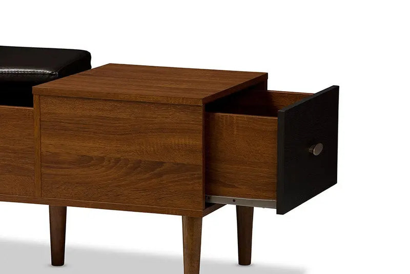 Merrick 1-drawer 2-tone Oak and Dark Brown Wood Entryway Storage Cushioned Bench Shoe Rack Cabinet iHome Studio