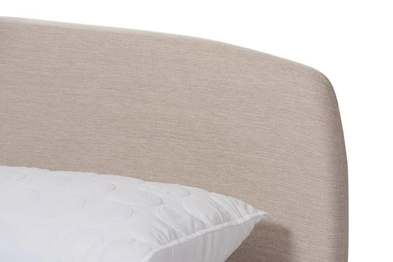 Mia Light Beige Fabric Upholstered Platform Bed w/Solid Rubberwood Legs (Full) iHome Studio