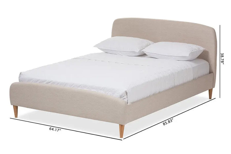 Mia Light Beige Fabric Upholstered Platform Bed w/Solid Rubberwood Legs (King) iHome Studio