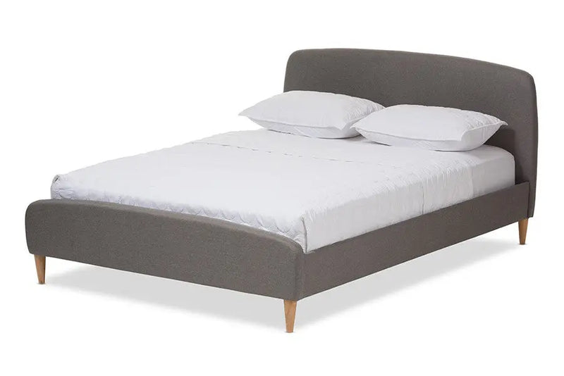 Mia Light Grey Fabric Upholstered Platform Bed w/Solid Rubberwood Legs (Full) iHome Studio