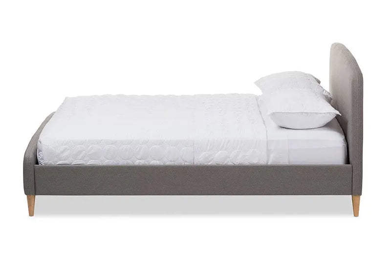 Mia Light Grey Fabric Upholstered Platform Bed w/Solid Rubberwood Legs (Full) iHome Studio