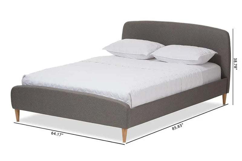 Mia Light Grey Fabric Upholstered Platform Bed w/Solid Rubberwood Legs (Full) iHome Studio