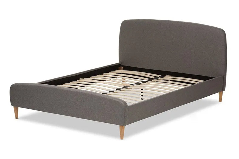 Mia Light Grey Fabric Upholstered Platform Bed w/Solid Rubberwood Legs (Queen) iHome Studio