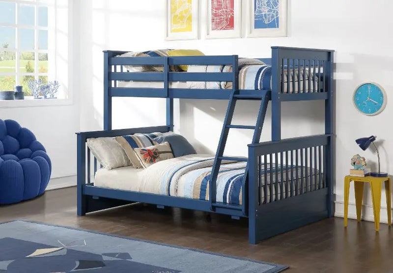 Mikayla Twin/Full Bunk Bed Slat Back Headboard and Footboard, Navy Blue Finish iHome Studio