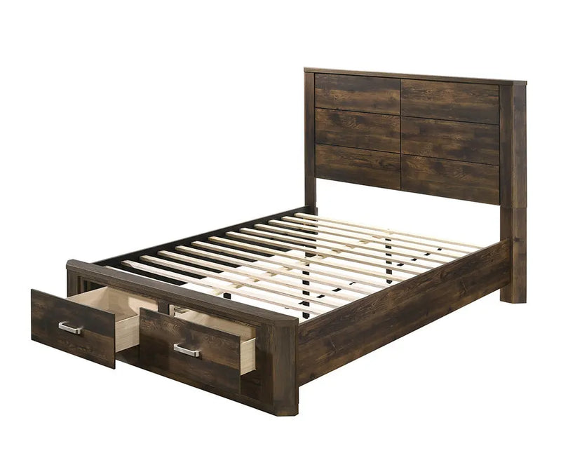 Mira King Bed w/Front Drawers, Rustic Walnut iHome Studio