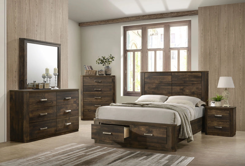 Mira King Bed w/Front Drawers, Rustic Walnut iHome Studio