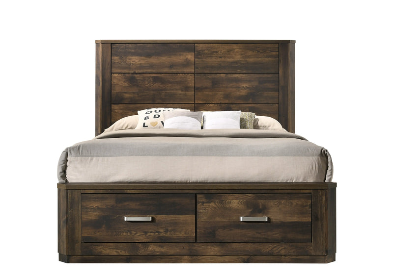 Mira King Bed w/Front Drawers, Rustic Walnut iHome Studio