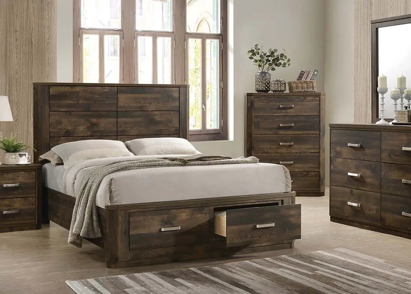 Mira King Bed w/Front Drawers, Rustic Walnut iHome Studio