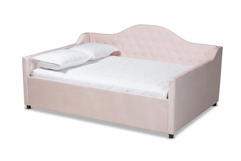 Mira Light Pink Velvet Fabric Upholstered and Button Tufted Full Size Daybed iHome Studio