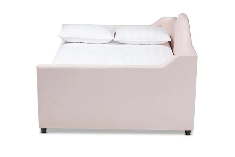 Mira Light Pink Velvet Fabric Upholstered and Button Tufted Full Size Daybed iHome Studio