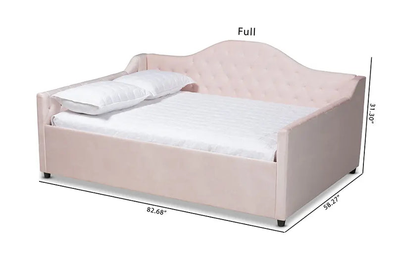 Mira Light Pink Velvet Fabric Upholstered and Button Tufted Full Size Daybed iHome Studio