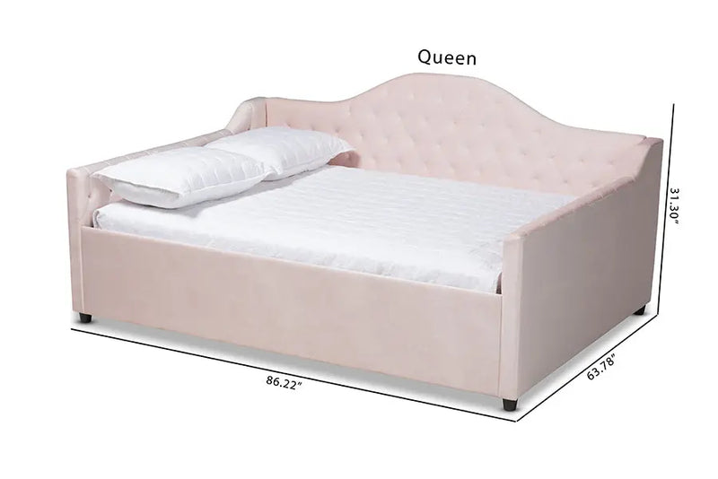 Mira Light Pink Velvet Fabric Upholstered and Button Tufted Full Size Daybed iHome Studio