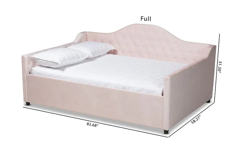 Mira Light Pink Velvet Fabric Upholstered and Button Tufted Queen Size Daybed iHome Studio