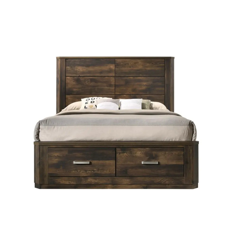 Mira Queen Bed w/Front Drawers, Rustic Walnut iHome Studio