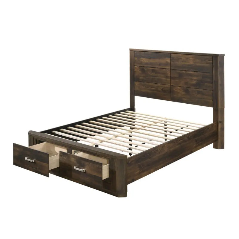 Mira Queen Bed w/Front Drawers, Rustic Walnut iHome Studio