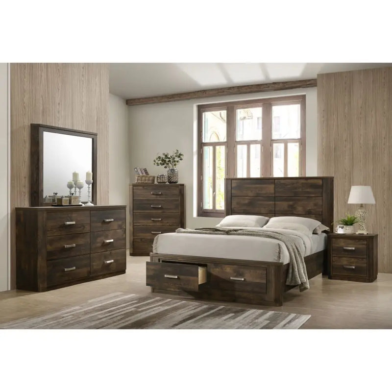 Mira Queen Bed w/Front Drawers, Rustic Walnut iHome Studio