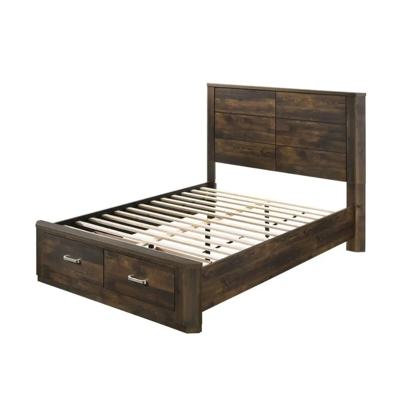 Mira Queen Bed w/Front Drawers, Rustic Walnut iHome Studio