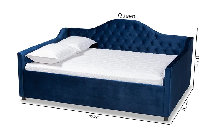 Mira Royal Blue Velvet Fabric Upholstered and Button Tufted Full Size Daybed iHome Studio