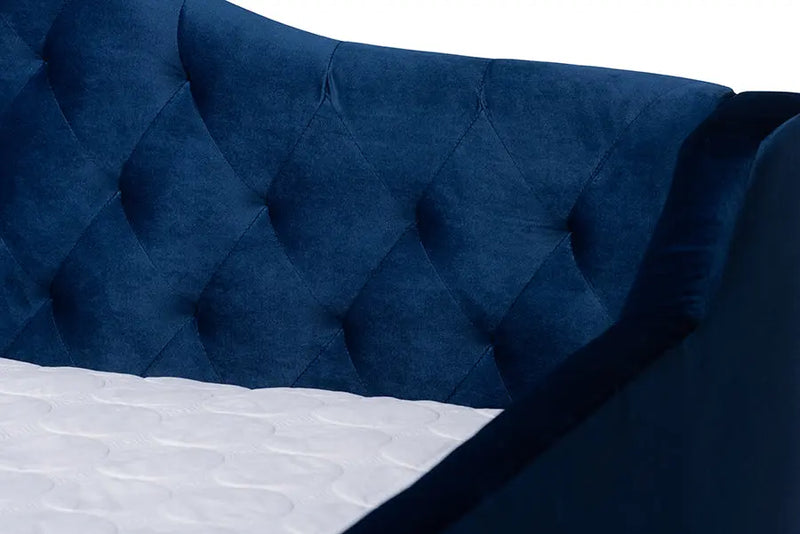 Mira Royal Blue Velvet Fabric Upholstered and Button Tufted Queen Size Daybed iHome Studio