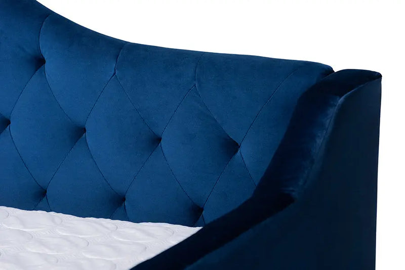 Mira Royal Blue Velvet Fabric Upholstered and Button Tufted Twin Size Daybed w/Trundle iHome Studio