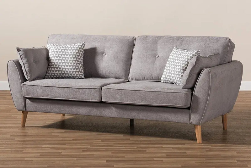 Miranda Light Grey Fabric Upholstered Sofa iHome Studio