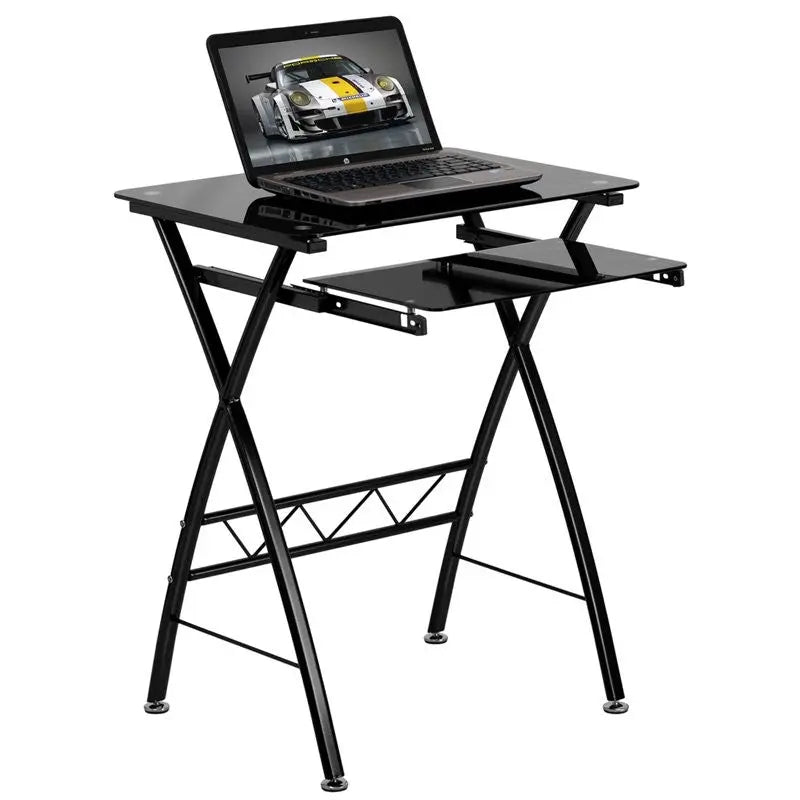 Mohawk Black Tempered Glass Computer Desk w/Pull-Out Keyboard Tray iHome Studio