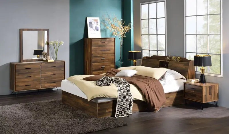 Monica Queen Bed, Walnut Finish iHome Studio