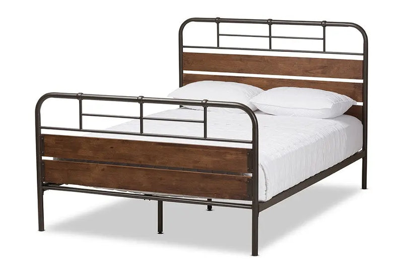 Monoco Black Finished Metal Brown Wood Platform Bed (Queen) iHome Studio