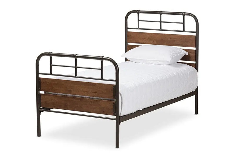 Monoco Black Finished Metal Brown Wood Platform Bed (Twin) iHome Studio
