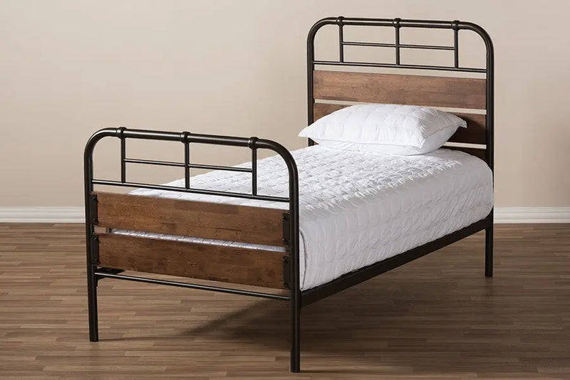 Monoco Black Finished Metal Brown Wood Platform Bed (Twin) iHome Studio