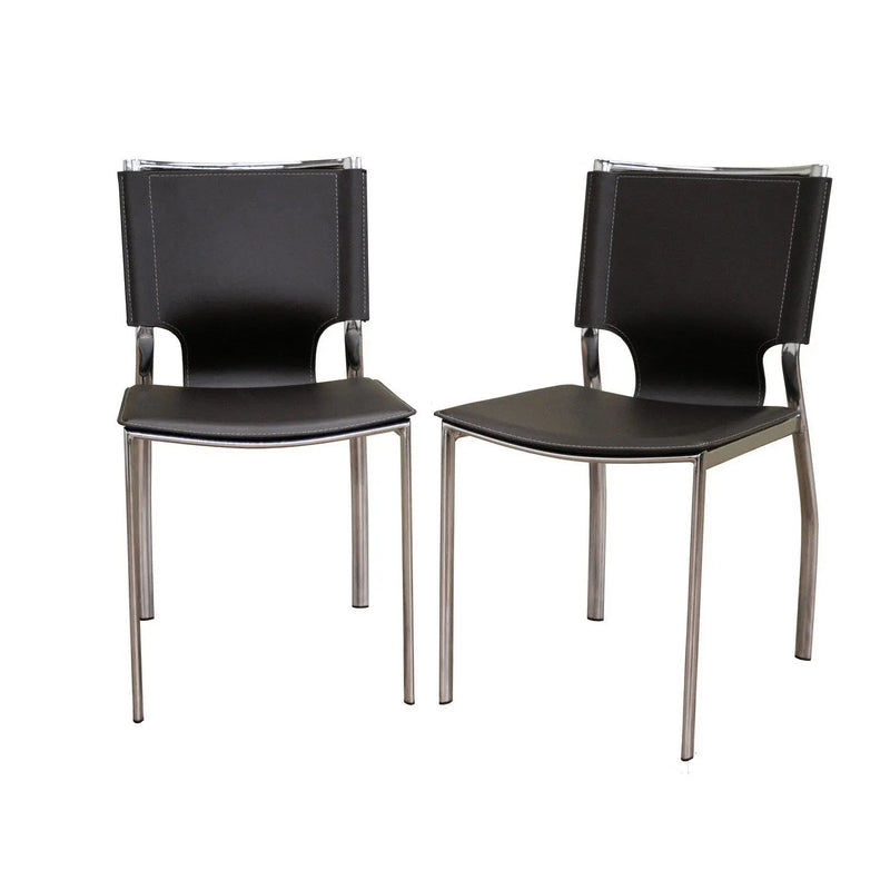 Mousses Leather Dining Chair with Chrome Frame Dark Brown - 2pcs iHome Studio