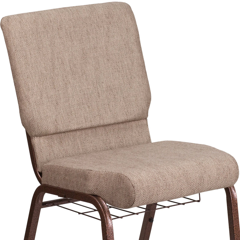 Murie 18.5''W Church Chair, Beige Fabric w/Book Rack - Copper Vein Frame iHome Studio